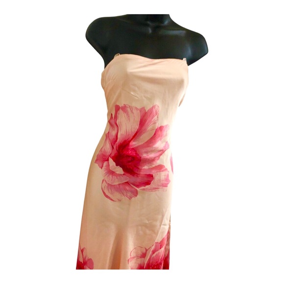 Trixxi peach pink flowers multi strapless satin effect maxi dress size large new - Picture 15 of 17